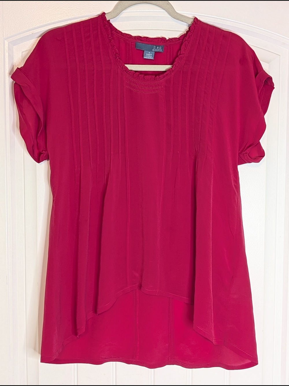 Anthropologie Lil Red Silk Pintuck Short Sleeve Blouse